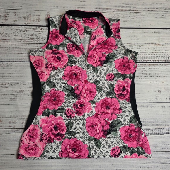 Tail Tops - Tail Sleeveless 1/4 Zip Golf Shirt Top Womens XS Pink Floral Geometric Mock Neck